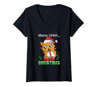 Mujer Merry UHHH Meow Christmas Cat Illustration Graphic Designs Camiseta Cuello V