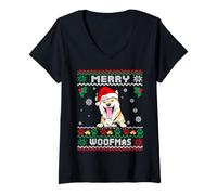 Mujer Merry Woofmas Shiba Inu Dog Funny Christmas Ugly Xmas Camiseta Cuello V