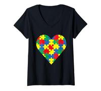 Mujer Mes de concienciación sobre el Autismo Amor Mamá Papá Aceptación Consciente Camiseta Cuello V