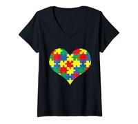 Mujer Mes de concienciación sobre el Autismo Amor Mamá Papá Aceptación Consciente Camiseta Cuello V