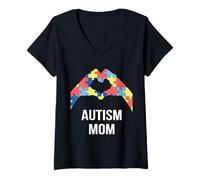 Mujer Mes de concienciación sobre el Autismo Mom It's Ok To Be Different Camiseta Cuello V