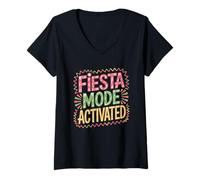 Mujer Mes de la Herencia Hispana Activado por el Modo Fiesta Camiseta Cuello V
