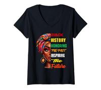 Mujer Mes de la Historia Negra en honor al pasado Inspirando Futuro Mujeres Hombres Camiseta Cuello V
