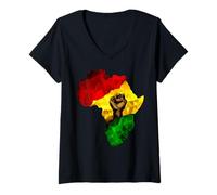 Mujer Mes de la Historia Negra Mapa de África Puño Negro Rey Orgullo tee Camiseta Cuello V