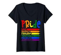 Mujer Mes del Orgullo Gay LGBTQ Arco Iris Amor Respeto Libertad Igualdad Camiseta Cuello V