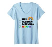 Mujer Mes del orgullo LGBTQ del amor humano - Lindo arco iris empoderador LGBT Camiseta Cuello V