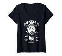 Mujer Mesías Mateo 11:28 Paz Verso de la Biblia Jesús religioso Camiseta Cuello V