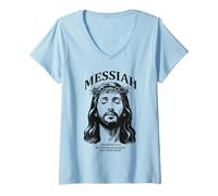 Mujer Mesías Mateo 11:28 Paz Verso de la Biblia Jesús religioso Camiseta Cuello V