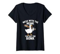 Mujer Mess with The Honk You Get Bonk Funny Goose Tonto Bird Meme Camiseta Cuello V