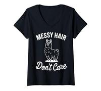 Mujer Messy Hair Don’t Care - Funny Llama Alpaca Animal lover Camiseta Cuello V
