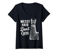 Mujer Messy Hair Don’t Care - Funny Llama Alpaca Animal lover Camiseta Cuello V