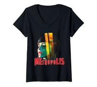 Mujer Metropolis Retro Movie Poster Design Ciencia ficción Camiseta Cuello V