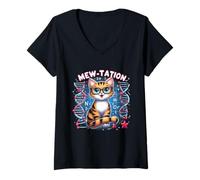 Mujer Mew-tation Funny Cat Science DNA Cells Biología Profesor Camiseta Cuello V
