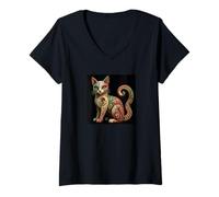 Mujer Mexican Alebrije Cat Camiseta Cuello V