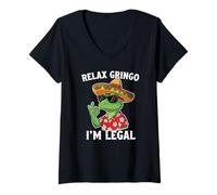 Mujer Mexicano Relax Gringo Im Legal Funny Inmigrante Lagarto 5 de Mayo Camiseta Cuello V