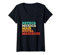 Mujer México Azteca Mexica Maiz Nopal Mariachi Camiseta Cuello V