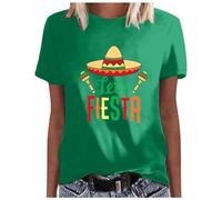 Mujer México Estados Unidos 5 de mayo Camiseta de Fiesta Estampado Colorido Jersey con Falda Cuello Mujer, verde, S