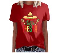 Mujer México Estados Unidos 5 de mayo Camiseta de Fiesta Estampado Colorido Jersey con Falda Cuello Mujer, rojo, M