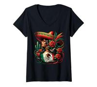 Mujer Mexico Flag Mexican Hispanic Siesta Pride Viva México Women Camiseta Cuello V