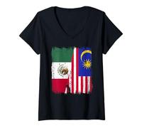 Mujer México Malasia Media Bandera Mexicana Malasia Heritage Jersey Camiseta Cuello V