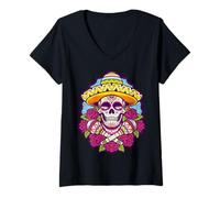 Mujer Mexico Sugar Skull Mexican Hispanic Heritage Month Camiseta Cuello V