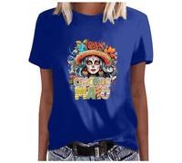 Mujer México USA 5 de mayo Camiseta de fiesta con estampado colorido para mujer, azul, L
