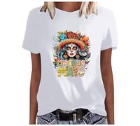 Mujer México USA 5 de mayo Camiseta de fiesta con estampado colorido para mujer, Blanco, XXL