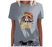 Mujer México USA 5 de mayo Camiseta de fiesta con estampado colorido para mujer, gris, XXL