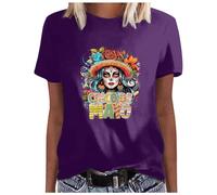 Mujer México USA 5 de mayo Camiseta de fiesta con estampado colorido para mujer, morado, S