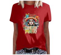 Mujer México USA 5 de mayo Camiseta de fiesta con estampado colorido para mujer, rojo, M