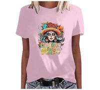 Mujer México USA 5 de mayo Camiseta de fiesta con estampado colorido para mujer, Rosa., XXL