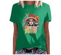 Mujer México USA 5 de mayo Camiseta de fiesta con estampado colorido para mujer, verde, XL