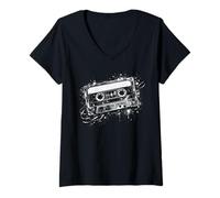 Mujer Mezcla de casetes Vintage, música Hip Hop y Soul de los 90 Camiseta Cuello V