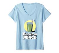 Mujer Mezcla en Paz Divertido Comida Saludable Bebida Juego de Palabras Entrenamiento batido Camiseta Cuello V