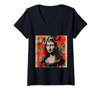 Mujer Mezcla vanguardista de arte callejero con grafitis de Mona Lisa Camiseta Cuello V