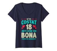 Mujer M'ha Costat 18 Anys Català Samarreta 18 Cumpleaños 18 Años Camiseta Cuello V, Azul Marino, L