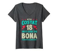 Mujer M'ha Costat 18 Anys Català Samarreta 18 Cumpleaños 18 Años Camiseta Cuello V, Jaspeado Oscuro, L
