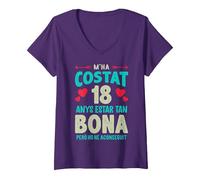 Mujer M'ha Costat 18 Anys Català Samarreta 18 Cumpleaños 18 Años Camiseta Cuello V, Morado, XXL