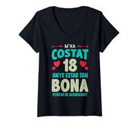 Mujer M'ha Costat 18 Anys Català Samarreta 18 Cumpleaños 18 Años Camiseta Cuello V, Negro, XXL