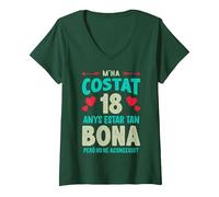 Mujer M'ha Costat 18 Anys Català Samarreta 18 Cumpleaños 18 Años Camiseta Cuello V, Verde Bosque, S