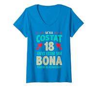 Mujer M'ha Costat 18 Anys Català Samarreta 18 Cumpleaños 18 Años Camiseta Cuello V, Zafiro, XXL