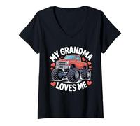 Mujer Mi Abuela me ama, niños, niñas, Nietos, Monster Truck Camiseta Cuello V