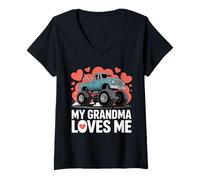 Mujer Mi Abuela me ama, niños, niñas, Nietos, Monster Truck Camiseta Cuello V