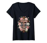 Mujer Mi adoración es Fuerte Porque mis heridas Eran Profundas Salmo 147:3 Camiseta Cuello V