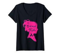 Mujer Mi Amiga es una luchadora sobreviviente de cáncer de Mama Hombres Mujeres Camiseta Cuello V