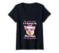 Mujer Mi animal espiritual es un cerdo gruñón que abofetea a la gente molesta Camiseta Cuello V
