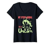 Mujer Mi Animal Espiritual Es Un Unicornio Fantasía Mágica Camiseta Cuello V
