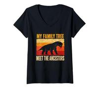 Mujer Mi árbol genealógico Conoce a los antepasados Gorgonopsian Retro Camiseta Cuello V