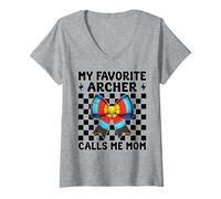 Mujer Mi arquero favorito me llama mamá Tiro con arco Mamá Día de la Madre Camiseta Cuello V