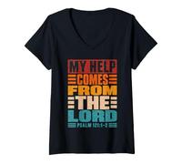 Mujer Mi Ayuda Viene del Señor Salmo 121:1-2 Vintage Camiseta Cuello V